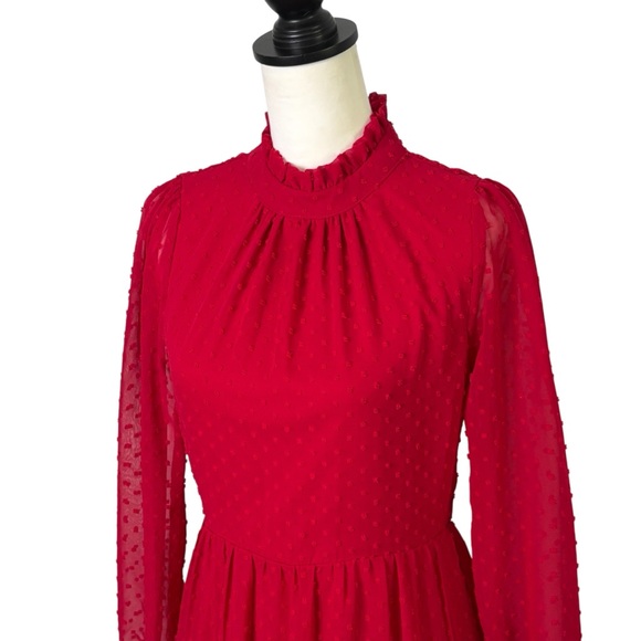 NWT Francesca's Collections Mi Ami Swiss Dot Tiered Mini Dress M Red Chiffon - Picture 5 of 15